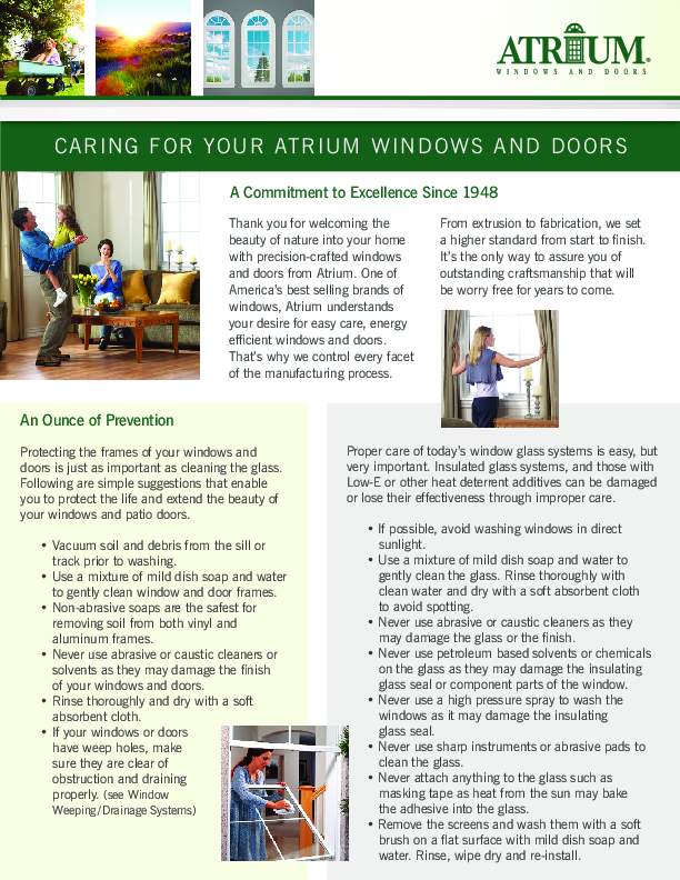 Atrium Windows & Doors Caring For Your Windows Brochure