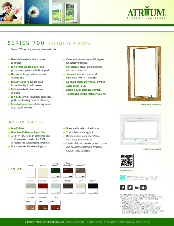 Atrium Series 700 Feature Sheet