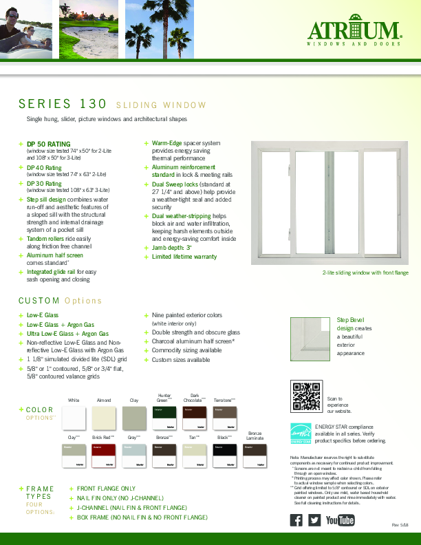 Atrium Series 130 Front Flange Slider Feature Sheet