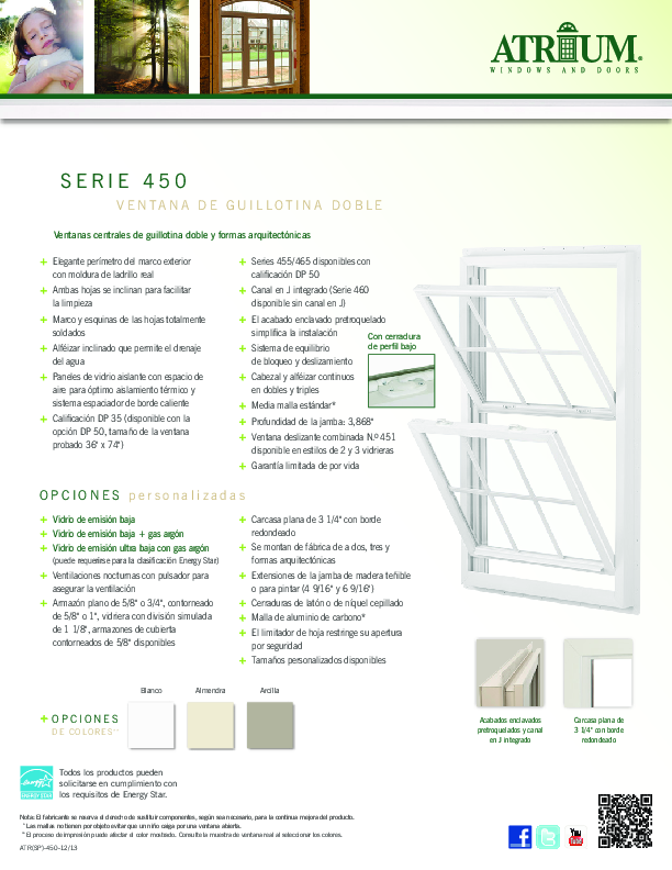 Atrium Series 450 Feature Sheet Spanish