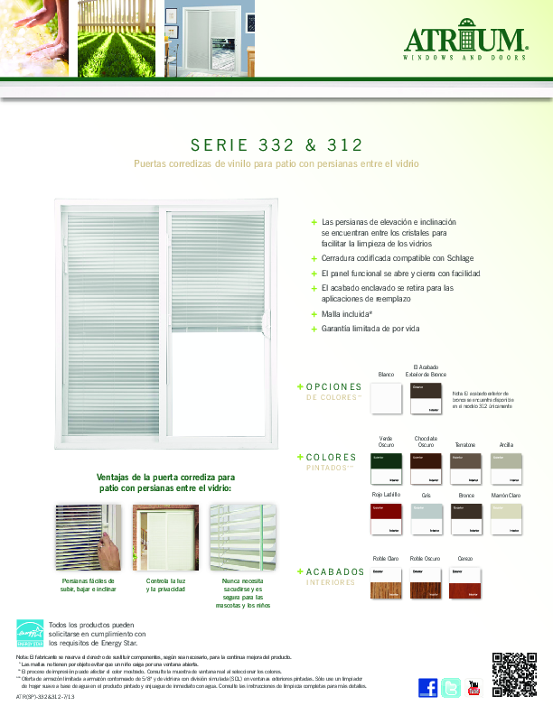 Atrium Blinds Between the Glass Feature Sheet Spanish