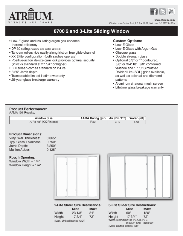 Series 8700 Slider Technical Data Sheet