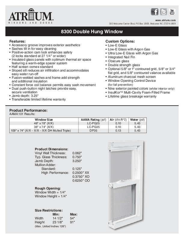 Series 8300 Double Hung Technical Data Sheet