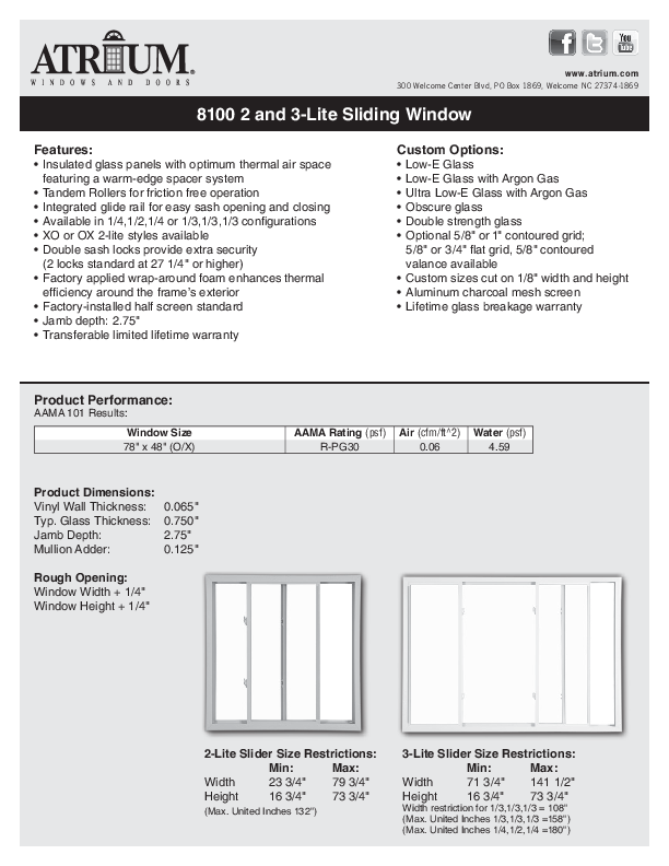 Series 8100 Slider Technical Data Sheet