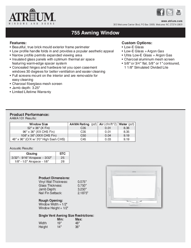 Series 755 Awning Technical Data Sheet