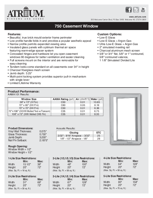 Series 750 Casement Technical Data Sheet