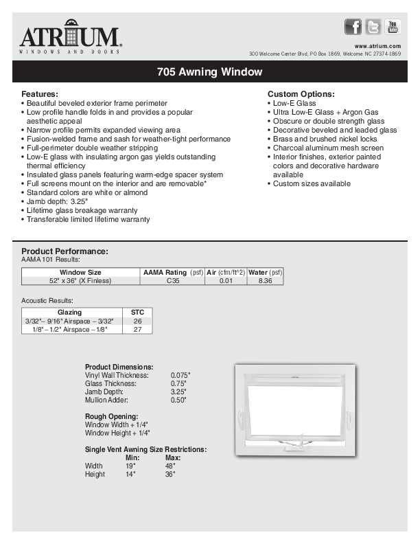 Series 705 Awning Technical Data Sheet