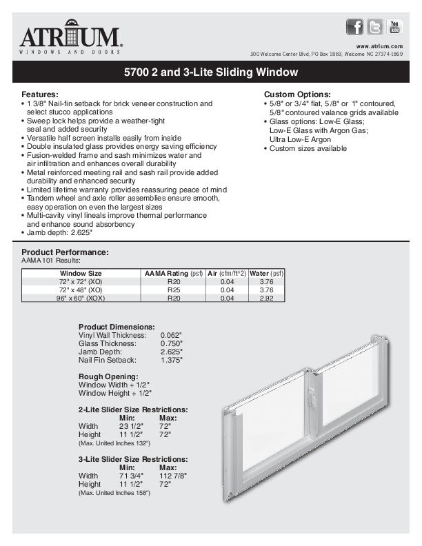 Series 5700 Slider Technical Data Sheet