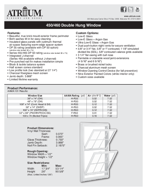 Series 450 Double Hung Technical Data Sheet