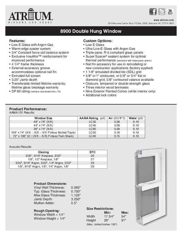 Series 8900 Double Hung Technical Data Sheet