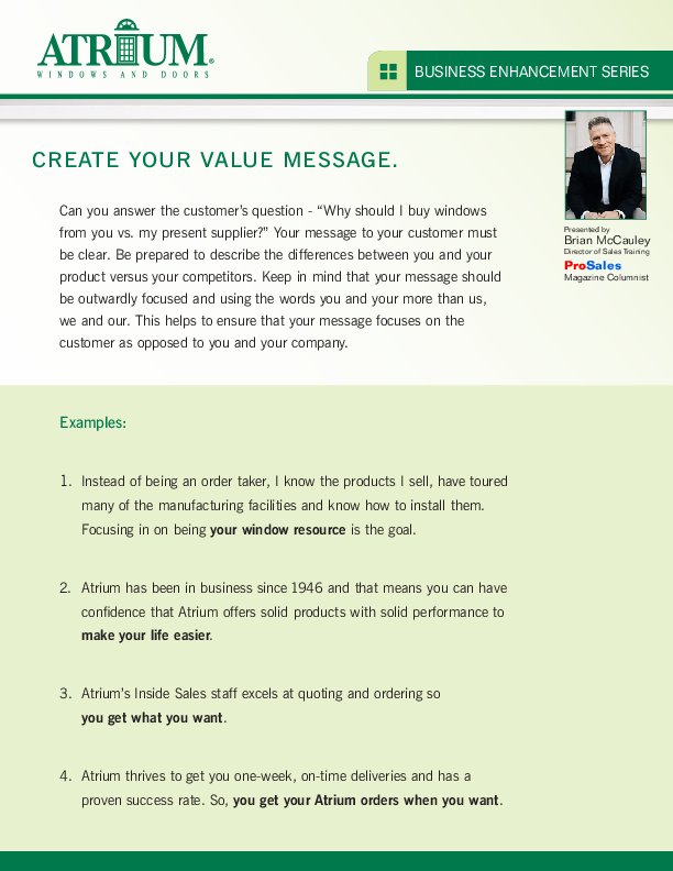 Atrium Week 2 Create Your Value Message